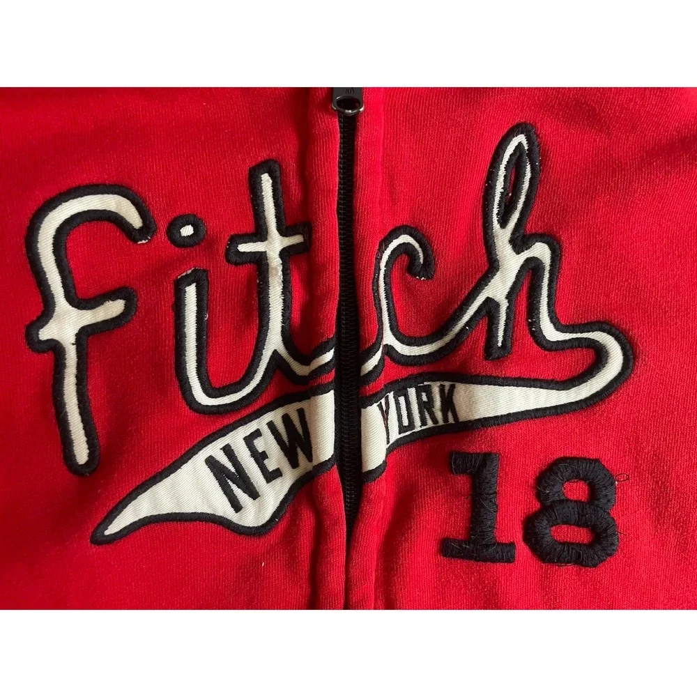 Abercrombie‎ & Fitch 14/16 Kids Zip Hoodie Sweatshirt Red Y2K NY Holiday Unisex
